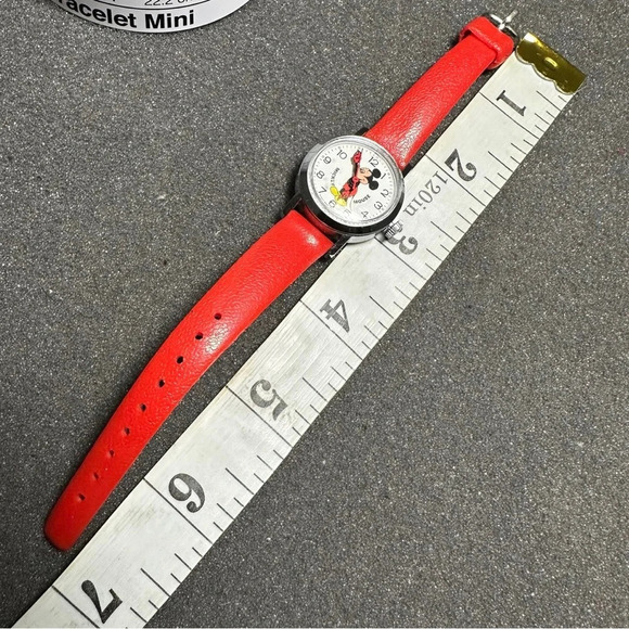Vintage Disney Mickey Mouse Watch Mechanical Wind Up Plastic Red Band  Working - Picture 9 of 9
